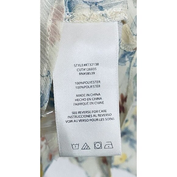 Kut from the Kloth Blouse Womens Large Sheer Ivory Floral Roll Tab Sleeve Boho - Picture 8 of 9